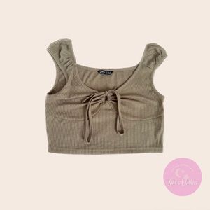 Brown Top Puffed on the Shoulders Tied in the Front  S( COMPLETELY NEW)